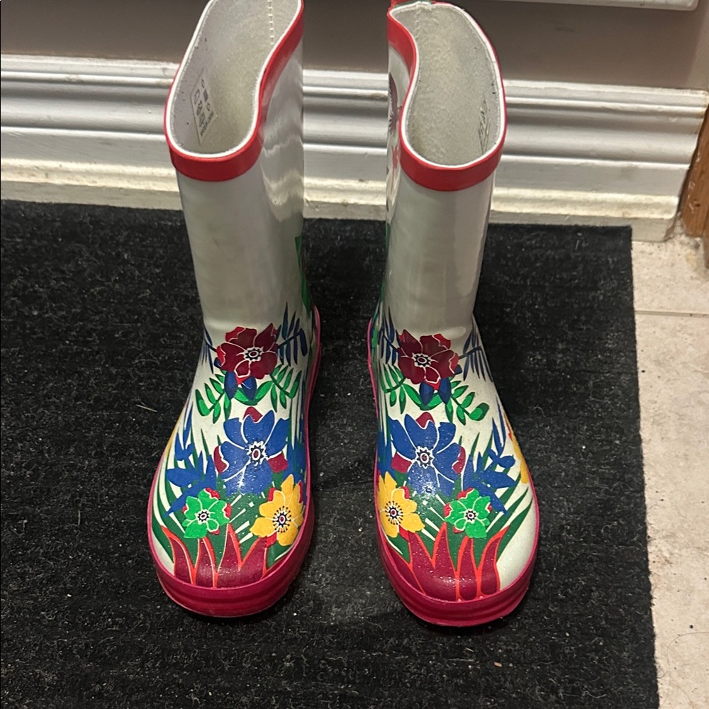 Kenzo Multicolor Floral Rain Boots with Red Trim